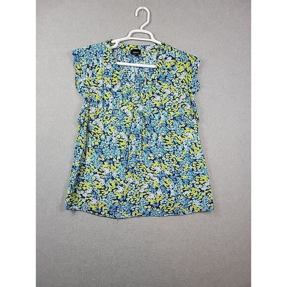 Jones NY Blue Ditsy Floral Flouncy Cottagecore SS V Neck Blouse Women's Plus 1X - Picture 1 of 12